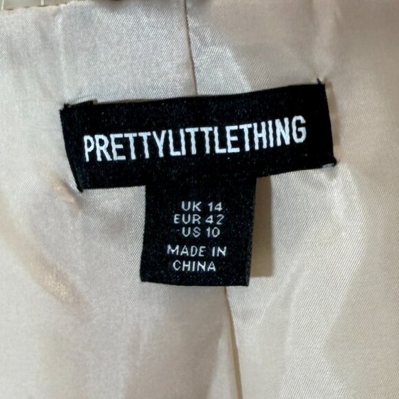 PrettyLittleThing Beige Croc Embossed Faux Leather Zip-Front Bomber Jacket, US L - Picture 3 of 6